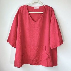 Bryn Walker 100% Linen Medium Relaxed Tunic Lightweight Pullover Lagenlook Pink